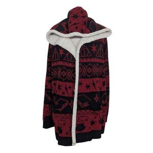 Hot Topic Harry Potter Deathly Hallows Sherpa Cardigan Size Medium Red Hooded